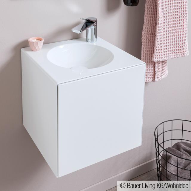 Alape WP.Folio Handwaschbecken mit Waschtischunterschrank mit 1 Tür weiß seidenmatt, mit 1 Hahnloch