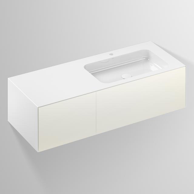 Alape WP.Folio Waschtisch mit Waschtischunterschrank mit 2 Auszügen weiß/weiß seidenmatt, mit 1 Hahnloch