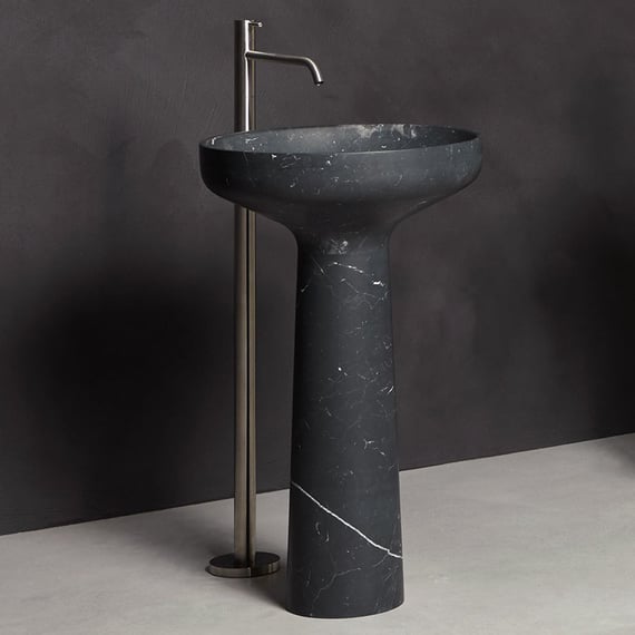 antoniolupi AGO floorstanding washbasin nero marquina, waste valve nero  marquina