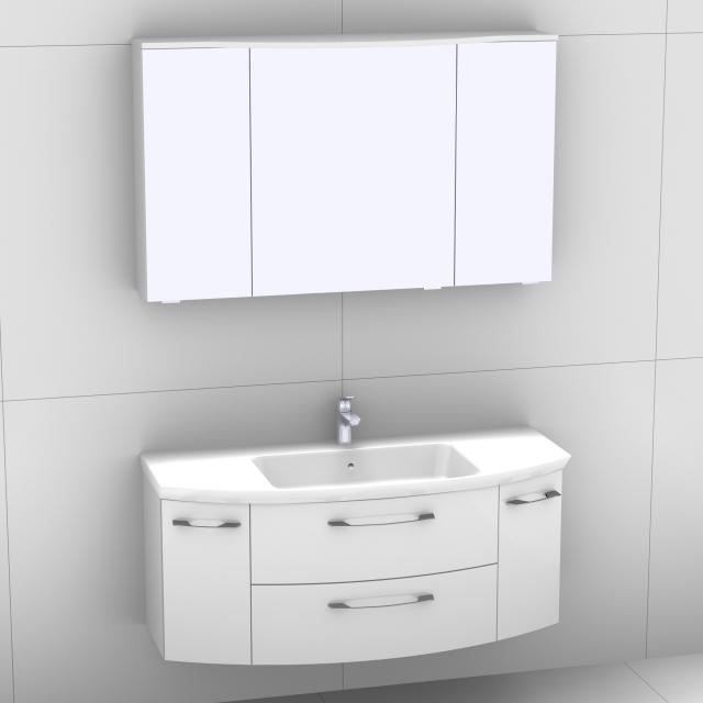 Artiqua 818 Block Waschtisch mit Waschtischunterschran mit 2 Auszügen und 2 Türen und Spiegelschrank Front weiß hochglanz/verspiegelt/Korpus weiß glanz