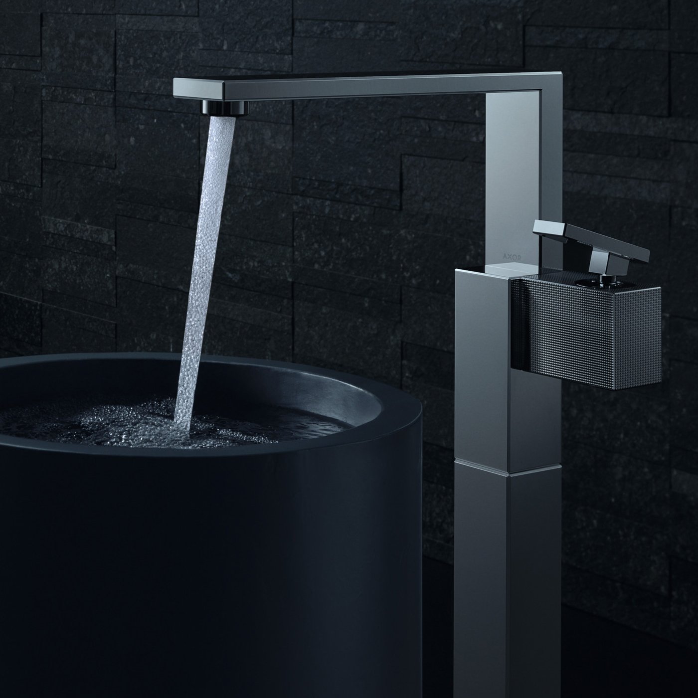 AXOR Edge floorstanding basin fitting with EcoSmart, with push-open ...