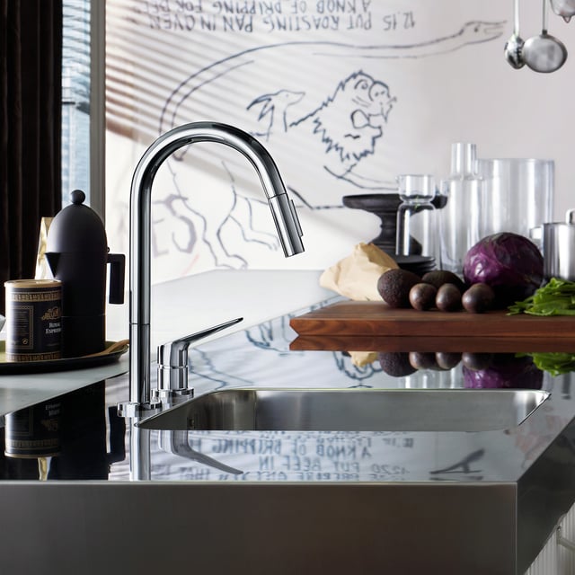 Hansgrohe Axor Citterio Küchenarmatur Semi-Pro – Einhebelmischer, Chrom, Mit 360° Schwenkauslauf & Brausestrahl