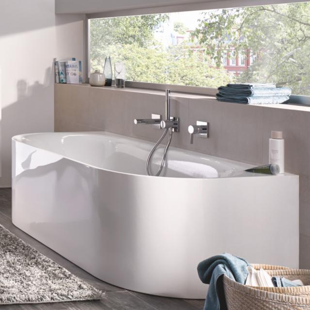Bette Lux Oval I Silhouette Vorwand-Badewanne mit Verkleidung Wanne weiß, Ablaufgarnitur chrom
