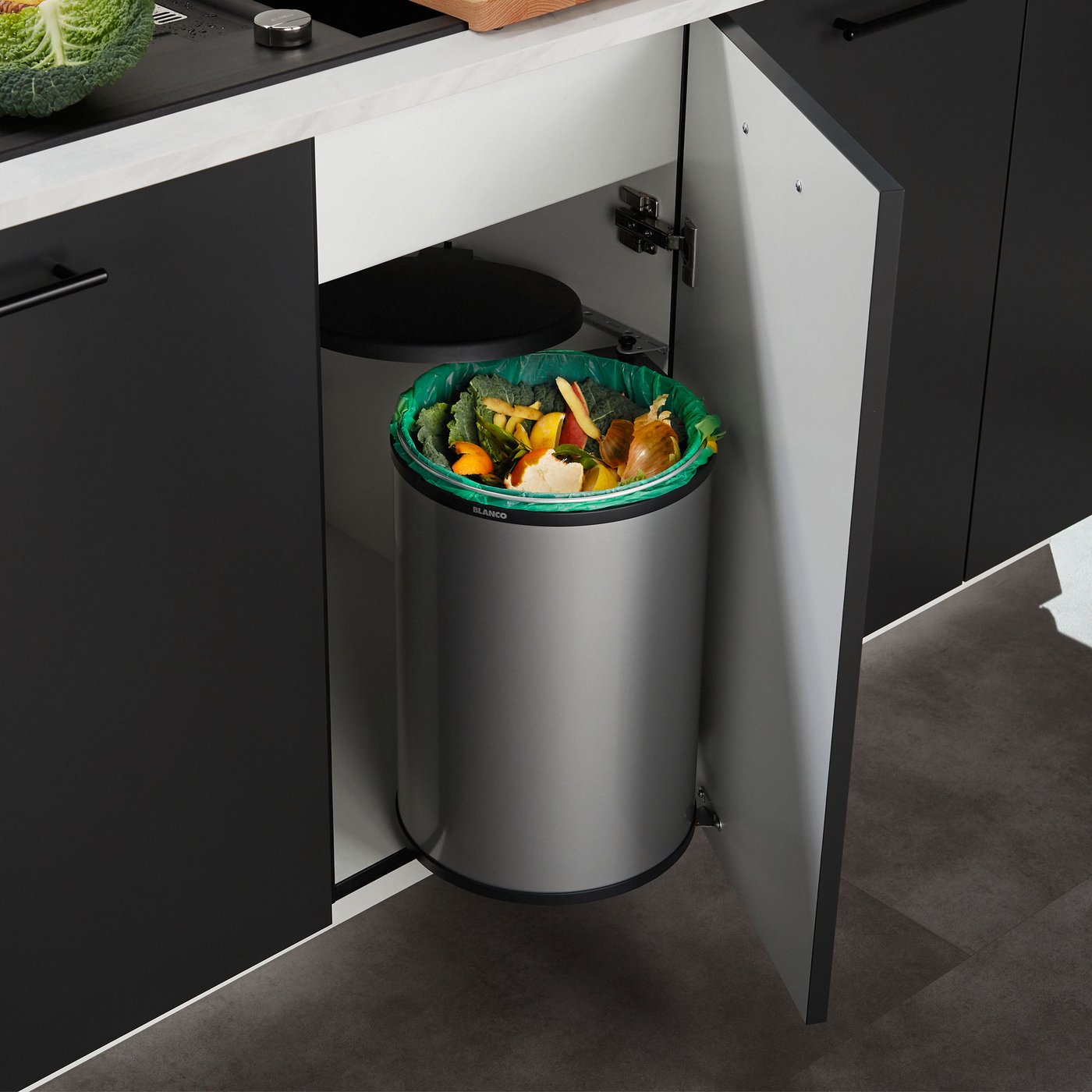 Système De Séparation Des Déchets Blanco Flexon II - Aluminium Et Plastique Noir Pour Meuble 50 Cm