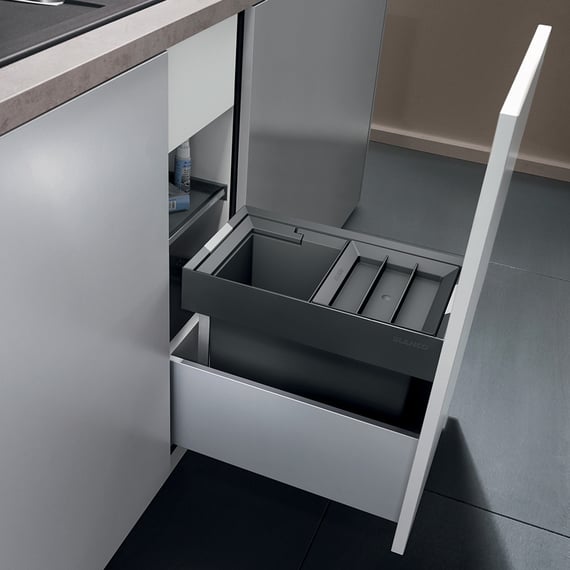 Armoire De Tri Sélectif 94cm - 2 Poubelles 15L Avec Roulettes | MDF Blanc Certifié FSC | Pour Cuisine