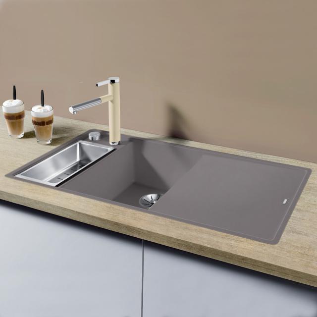 Blanco Axia III 6 S-F Küchenspüle mit Restebecken und Abtropffläche aluminium metallic, Becken links, mit Glasschneidbrett