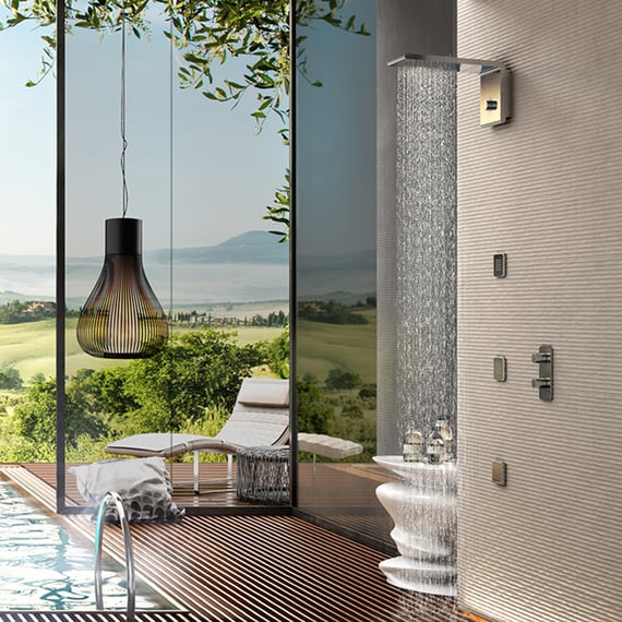 Bossini Syncro overhead shower set, 3 spray modes brushed stainless ...