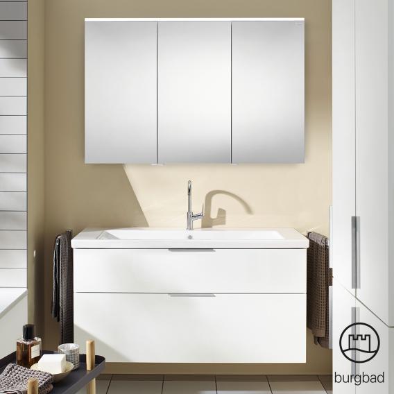 Burgbad Eqio Badmöbel-Set 3 Waschtisch mit Waschtischunterschrank und Spiegelschrank weiß hochglanz/weiß glanz, Griff chrom