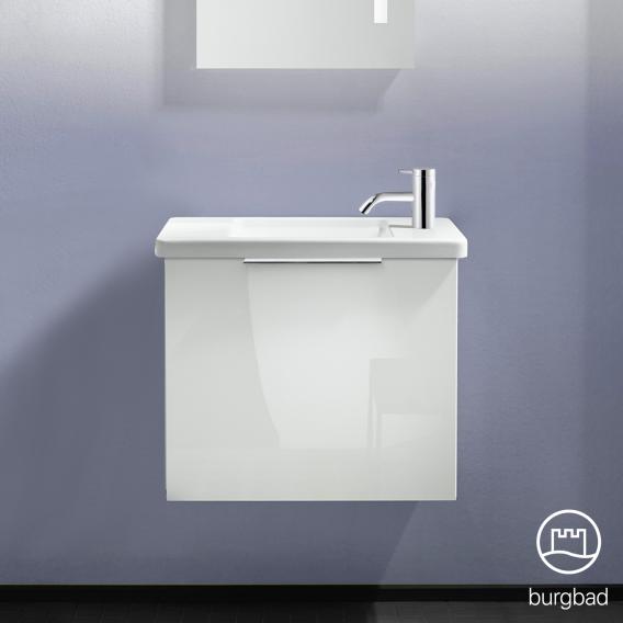 Burgbad Eqio Handwaschbecken mit Waschtischunterschrank mit 1 Klappe weiß hochglanz/weiß glanz, Griff chrom