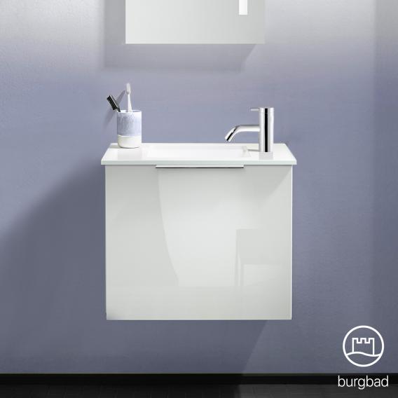 Burgbad Eqio Handwaschbecken mit Waschtischunterschrank mit 1 Klappe weiß hochglanz/weiß glanz, Griff chrom