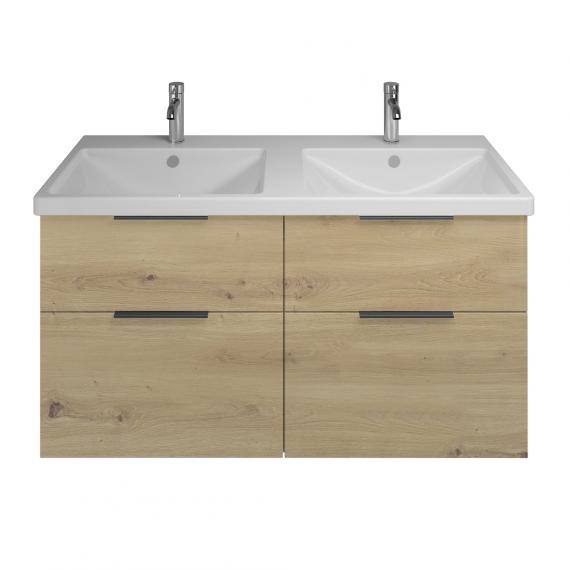 Burgbad Eqio Badmöbel-Set mit Spiegelschrank Waschtischunterschrank Griff dekor matt 5 eiche schwarz und | SFAQ123RF5662C0001G0200 - urban, Doppel-Waschtisch REUTER
