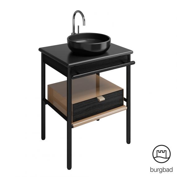 Burgbad Mya Aufsatzwaschtisch mit Waschtischunterschrank, 1 Schublade eiche  schwarz, Waschtisch schwarz matt - SFKH065F3192C0038 | REUTER