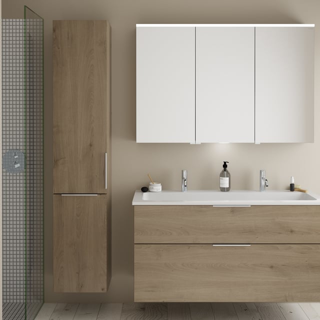 Burgbad Eqio Hochschrank, 1 Tür mit Wäschekippe, eiche dekor caramel - HSRF035LF6423G0146