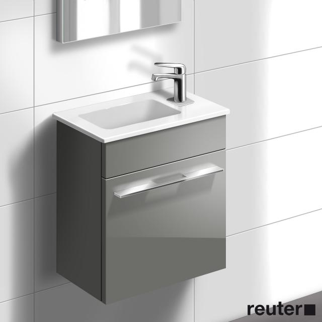 Burgbad Bel Handwaschbecken mit Waschtischunterschrank mit 1 Tür Front grau hochglanz/Korpus grau hochglanz, Waschtisch weiß