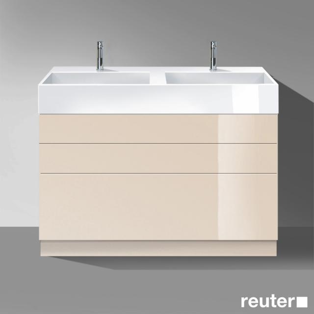 Burgbad Crono Doppelwaschtisch mit Waschtischunterschrank mit 3 Auszügen Front sand hochglanz/Korpus sand hochglanz, Waschtisch weiß