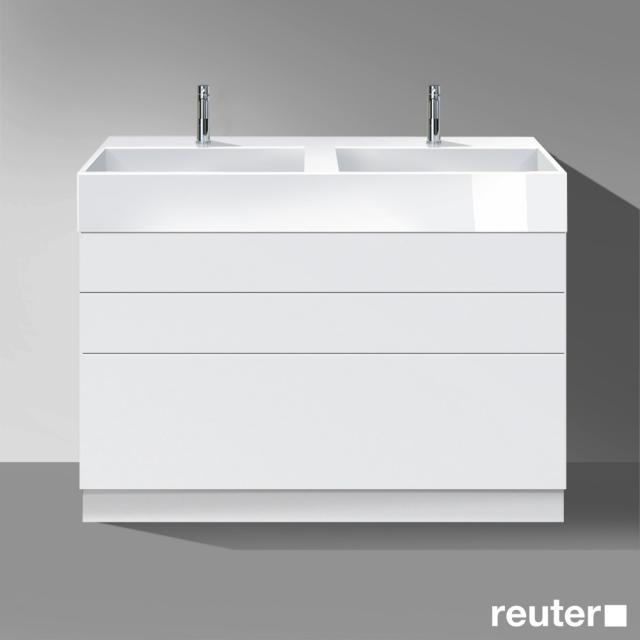 Burgbad Crono Doppelwaschtisch mit Waschtischunterschrank mit 3 Auszügen weiß matt, Waschtisch weiß