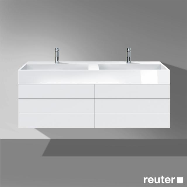 Burgbad Crono Doppelwaschtisch mit Waschtischunterschrank mit 4 Auszügen weiß matt, Waschtisch weiß