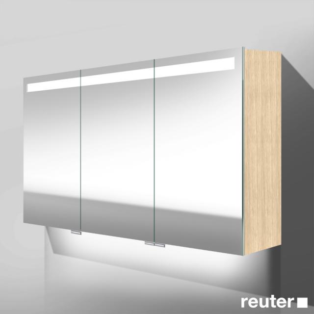 Burgbad Crono Spiegelschrank mit LED-Beleuchtung mit 3 Türen eiche fineline hell, mit Waschtischbeleuchtung