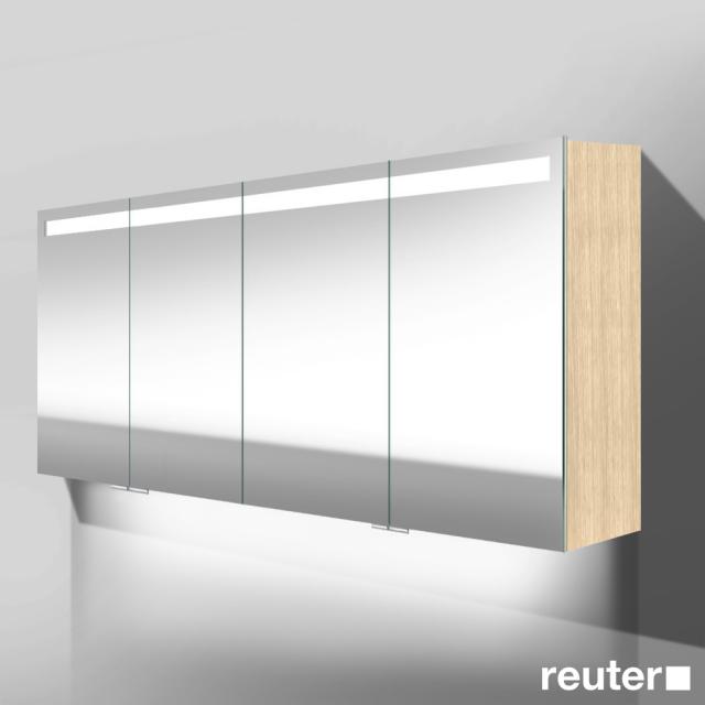 Burgbad Crono Spiegelschrank mit LED-Beleuchtung mit 4 Türen eiche fineline hell, mit Waschtischbeleuchtung