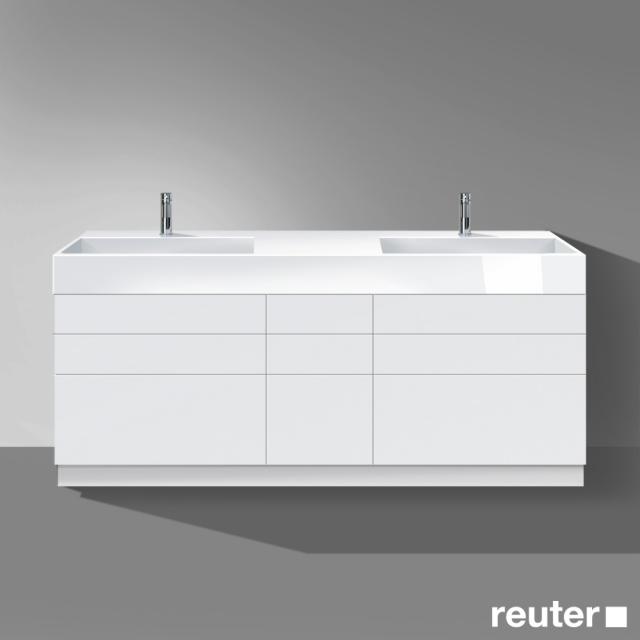 Burgbad Crono stehender Waschtischunterschrank für 2 Aufsatzwaschtische mit 6 Auszügen und 3 Schubladen Front weiß matt/Korpus weiß matt