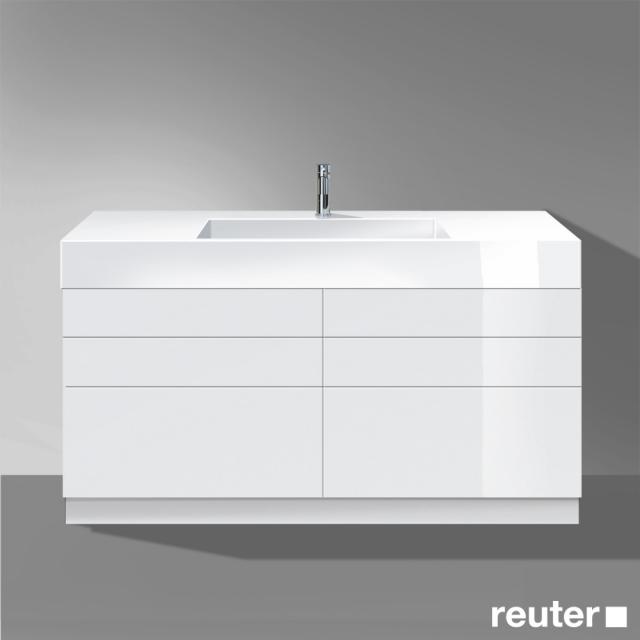 Burgbad Crono stehender Waschtischunterschrank für Aufsatzwaschtisch mit 6 Auszügen Front weiß hochglanz/Korpus weiß hochglanz
