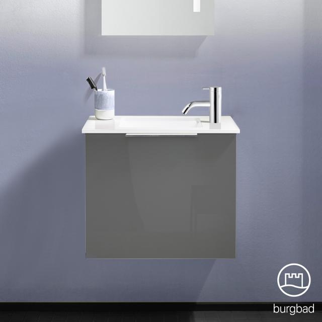 Burgbad Eqio Handwaschbecken mit Waschtischunterschrank mit 1 Klappe Front grau hochglanz / Korpus grau glanz, Griff chrom