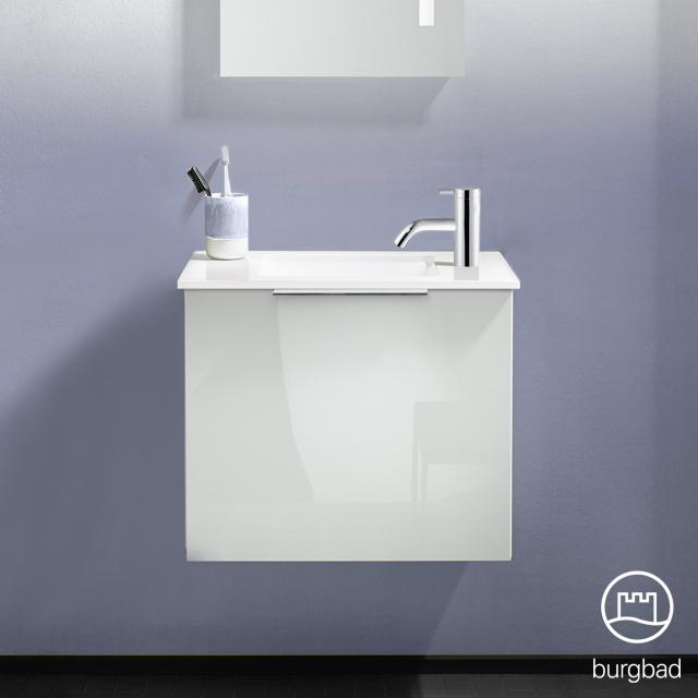 Burgbad Eqio Handwaschbecken mit Waschtischunterschrank mit 1 Klappe Front weiß hochglanz / Korpus weiß glanz, Griff chrom