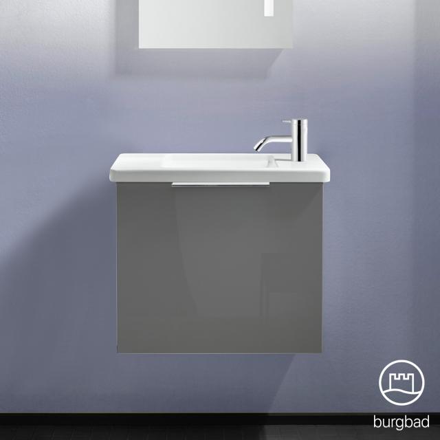 Burgbad Eqio Handwaschbecken mit Waschtischunterschrank mit 1 Klappe grau hochglanz/grau glanz, Griff chrom