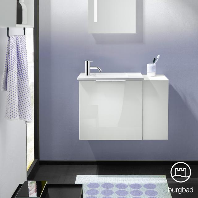 Burgbad Eqio Handwaschbecken mit Waschtischunterschrank mit 1 Klappe mit offenem Fach weiß hochglanz/weiß matt/weiß glanz, Griff chrom