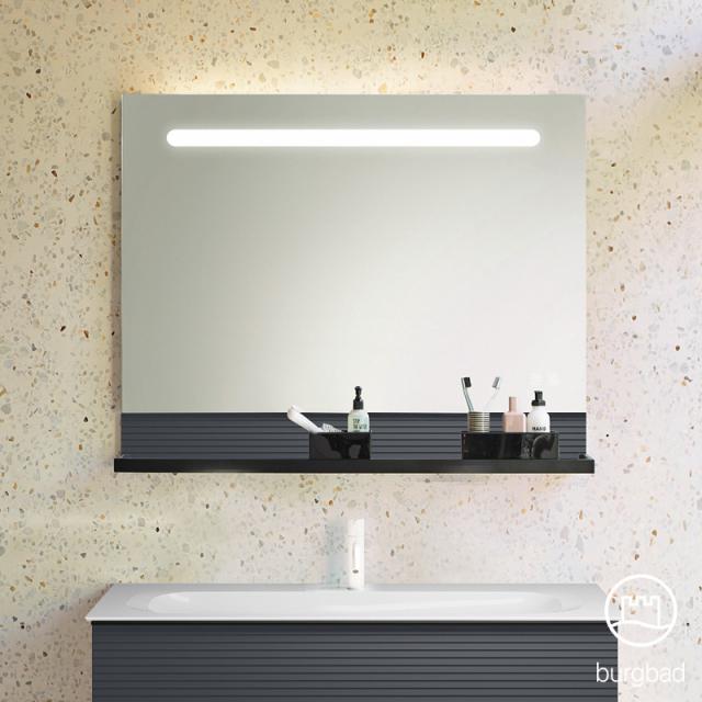 Burgbad Fiumo Leuchtspiegel mit horizontaler LED-Beleuchtung graphit softmatt, Reling schwarz