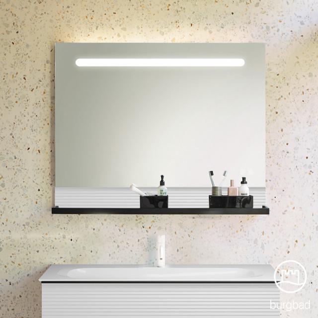 Burgbad Fiumo Leuchtspiegel mit horizontaler LED-Beleuchtung weiß matt, Reling schwarz