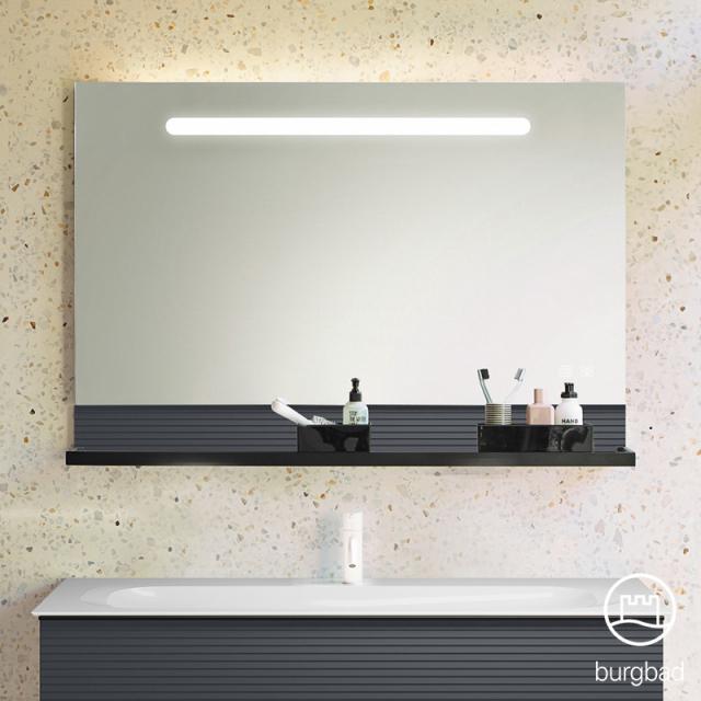 Burgbad Fiumo Leuchtspiegel mit horizontaler LED-Beleuchtung graphit softmatt, Reling schwarz