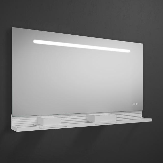 Burgbad Fiumo Leuchtspiegel mit horizontaler LED-Beleuchtung weiß matt, Reling weiß