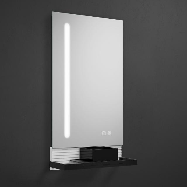 Burgbad Fiumo Leuchtspiegel mit vertikaler LED-Beleuchtung weiß matt, Reling schwarz