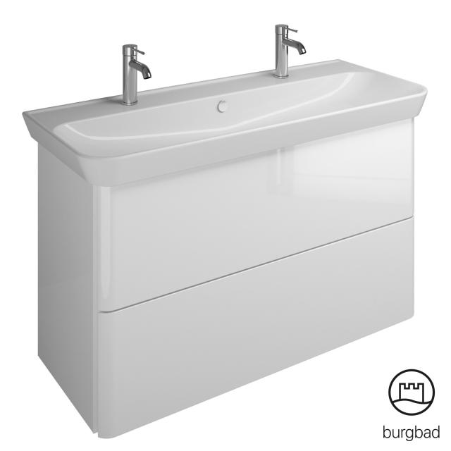 Burgbad Iveo Doppelwaschtisch mit Waschtischunterschrank mit 2 Auszügen weiß hochglanz