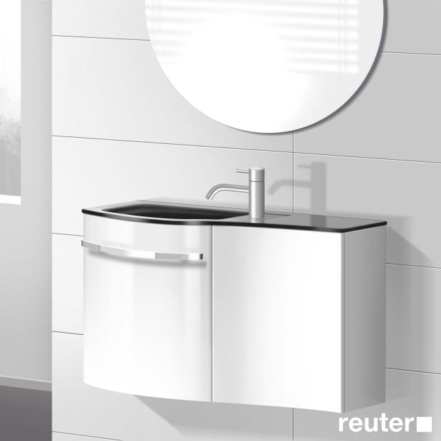 Burgbad Sinea Handwaschbecken mit Waschtischunterschrank mit 2 Türen weiß hochglanz/weiß glanz, Waschtisch schwarz