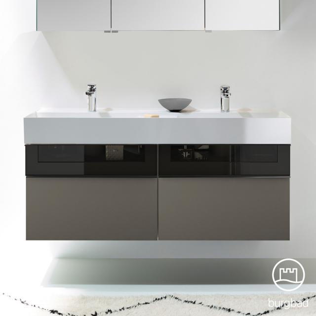 Burgbad Yumo Doppelwaschtisch mit Waschtischunterschrank mit 4 Auszügen grau hochglanz/bronze, Waschtisch weiß
