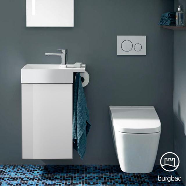 Burgbad Yumo Handwaschbecken mit Waschtischunterschrank mit 1 Tür Front weiß hochglanz/Korpus weiß hochglanz/Waschtisch weiß