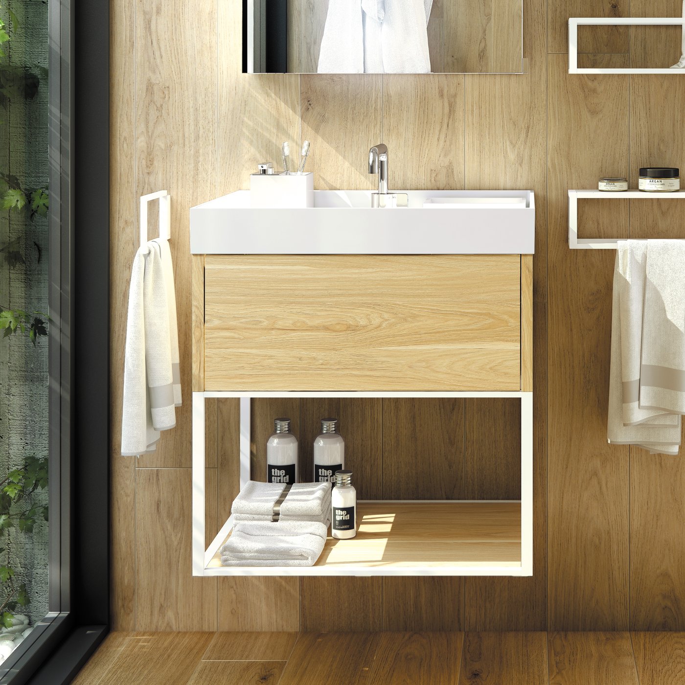 Cosmic The Grid vanity unit with 1 pull-out compartment matt white ...