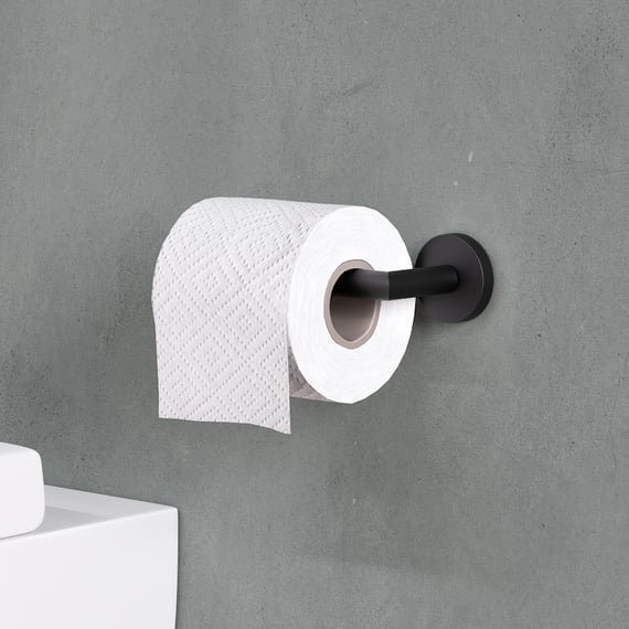 Porte-rouleau Papier Toilette Autocollant - Fixation Murale Sans Perçage, Design Fonte Noir
