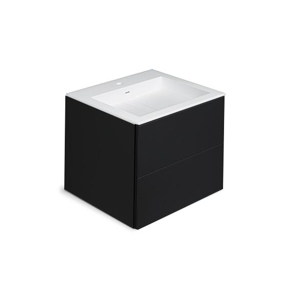 Cosmic Block Waschtisch mit Waschtischunterschrank mit 2 Auszügen schwarz matt, mit 1 Hahnloch