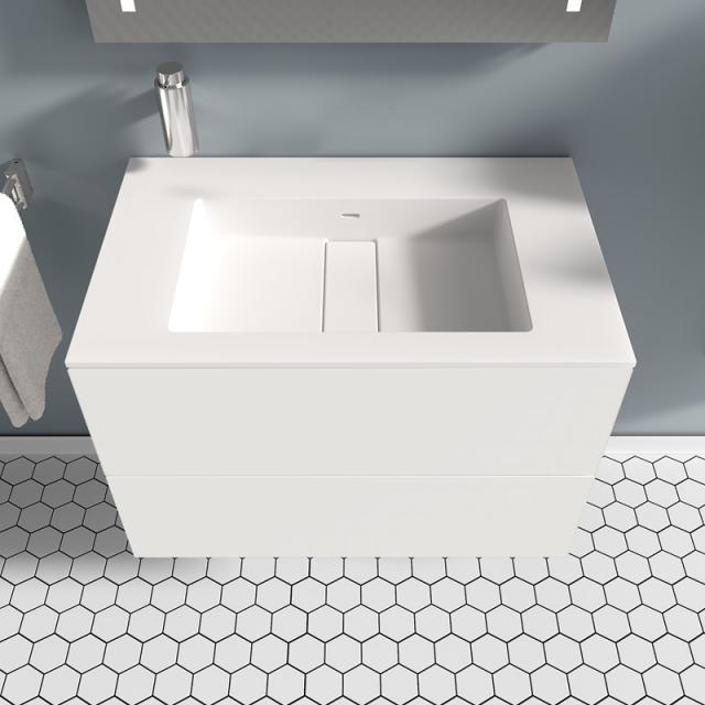 Cosmic Block Waschtisch mit Waschtischunterschrank mit 2 Auszügen weiß matt