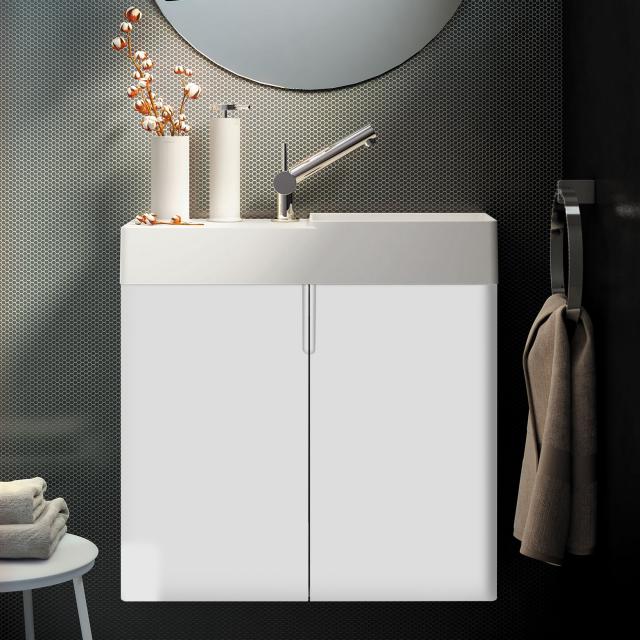Cosmic fancy Handwaschbecken mit Waschtischunterschrank mit 2 Türen weiß matt, weiß matt