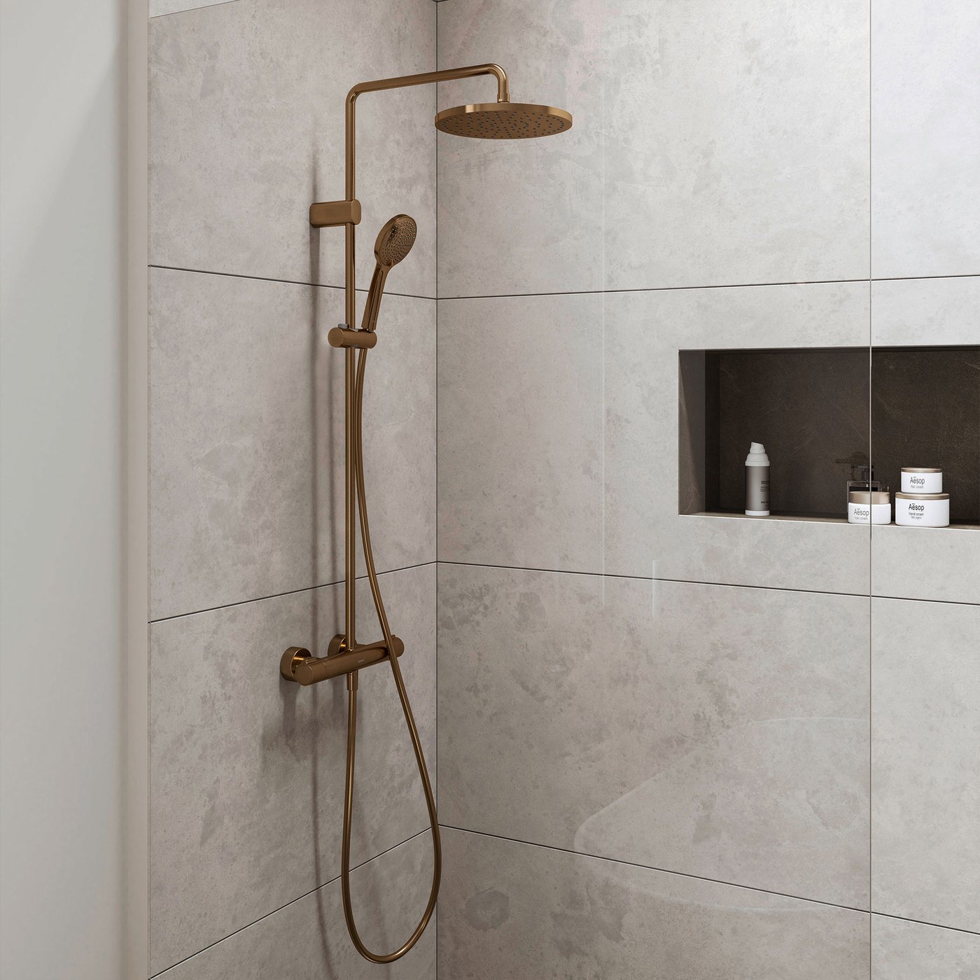 Ölgeriebenes Bronze Duschsystem Thermostat - 30,5 Cm Regendusche + 15,2 Cm Handbrause + Wandhalterung