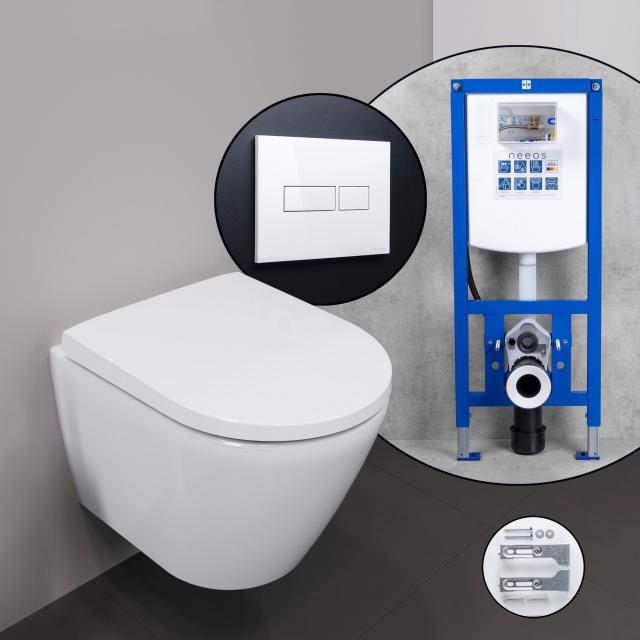 Duravit D-Neo Compact Komplett-SET Wand-WC mit neeos Vorwandelement, Betätigungsplatte mit eckiger Betätigung in weiß