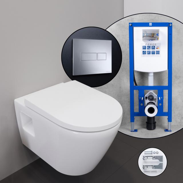 Duravit D-Neo Komplett-SET Wand-WC mit neeos Vorwandelement, Betätigungsplatte mit eckiger Betätigung in chrom