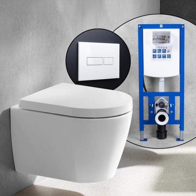 Duravit ME by Starck Compact Komplett-SET Wand-WC mit neeos Vorwandelement, Betätigungsplatte mit eckiger Betätigung in weiß
