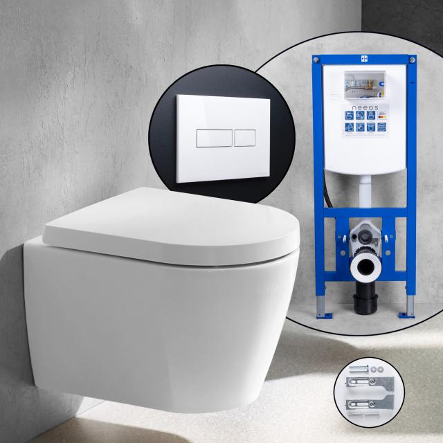 Duravit ME by Starck Compact Komplett-SET Wand-WC mit neeos Vorwandelement, Betätigungsplatte mit eckiger Betätigung in weiß