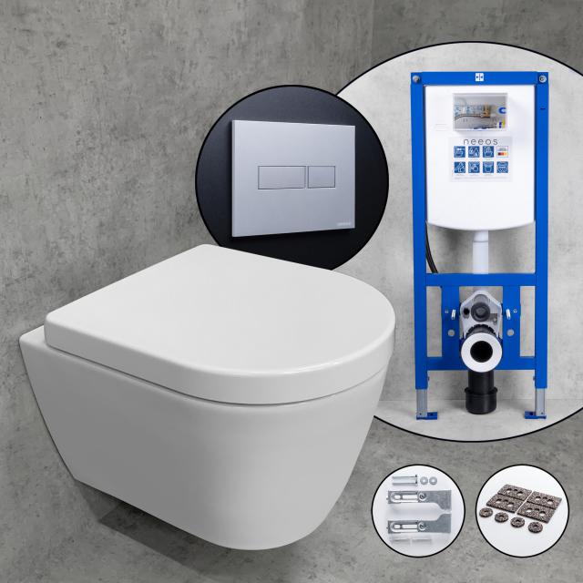 Duravit ME by Starck Compact Wand-WC & Tellkamp WC-Sitz mit neeos Vorwandelement, Betätigungsplatte mit eckiger Betätigung in chrom matt