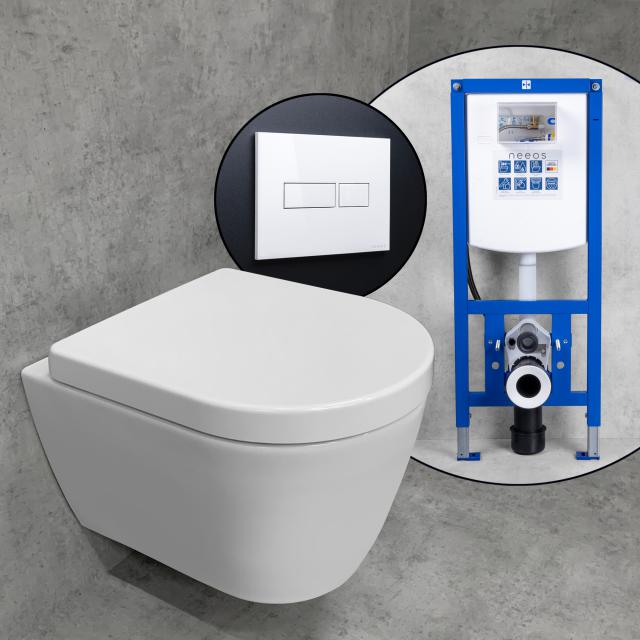 Duravit ME by Starck Compact Wand-WC & Tellkamp WC-Sitz mit neeos Vorwandelement, Betätigungsplatte mit eckiger Betätigung in weiß